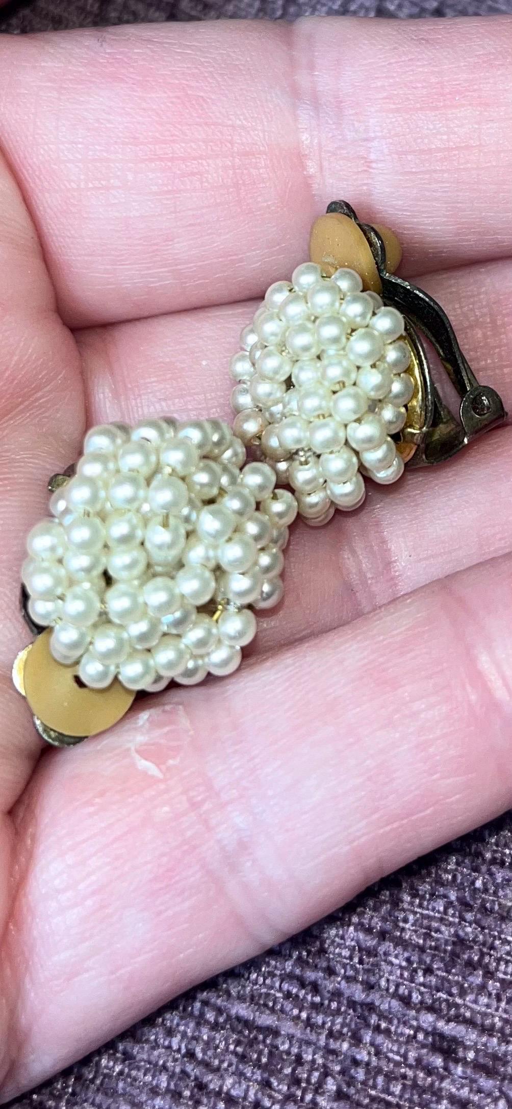 Boucles D'oreilles Vintage Clips Feuilles Or De Tolède Avec Perles - Modèle A5