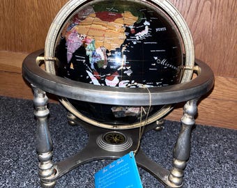handcrafted gemstone globe splendor elegance brass metal frame vintage unique rare piece gift