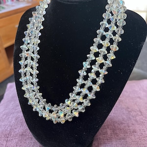 Vintage Aurora Borealis Three Strand Choker Necklace iridescent glass beads, stunning and a perfect gift for her