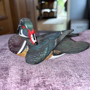 natures window wood duck carved hand painted unique figurine