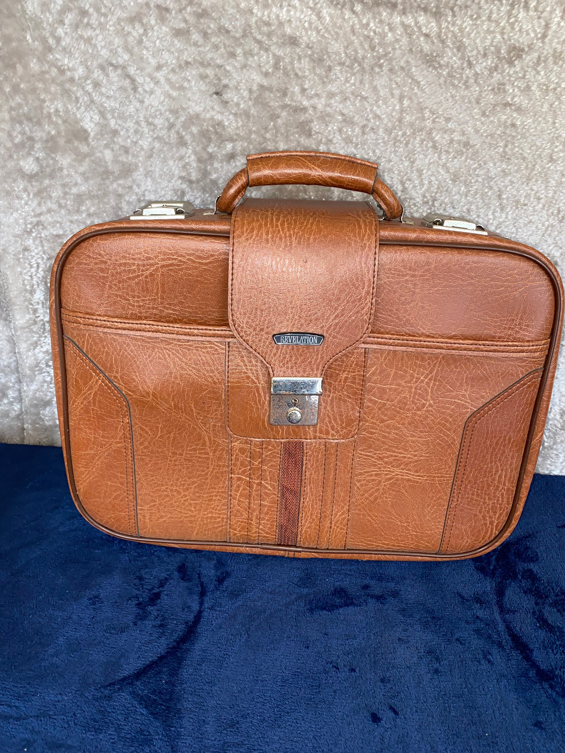 Large Tan Leather Antique Revelation Suitcase Harrods London