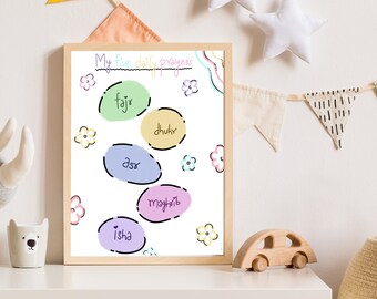 Prayers / Salah in Islam | 5 Daily Prayers  | Islamic wall art | Printable art  | Kids room Wall Decor | Digital Prints | Gifts for Kid