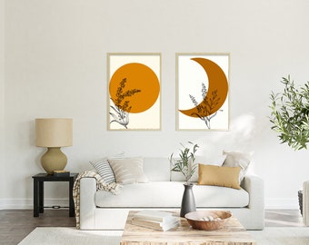 Sun and Moon | Boho sun | Boho moon | Lavender | Printable art | Bohemian design | Art prints | Wall Art | Digital Prints | Digital Art|