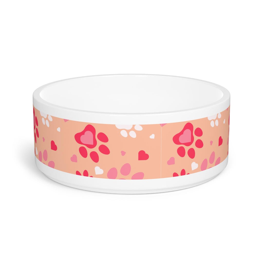 Paw Print Ceramic Pet Bowl: 16oz Glazed Dog Cat Dish - Etsy
