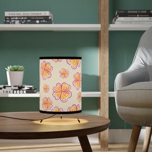 Floral Tripod Lamp | Boho Home Decor | Vintage Style Light | Flower Print Shade | Unique Living Room Lighting