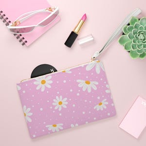 Floral Clutch Bag | Cute Pink Daisy Wristlet | Spring Accessory | Gift for Her |  Handmade Cosmetic Pouch |  Ladies Clutch