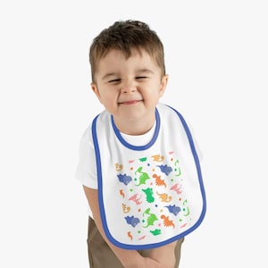 Dinosaur Print Baby Bib | Cute Contrast Trim Bib for Feeding | Baby Shower Gift | Toddler Bib | Infant Meal Set |Eco-Friendly Bib