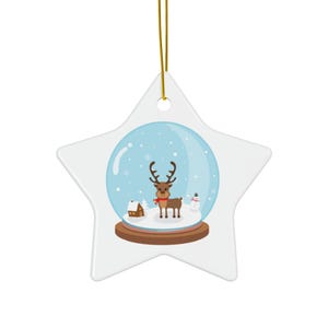 Snowflake Ceramic Ornament: Reindeer Snow Globe Design