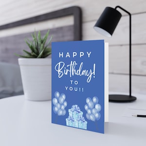 Alles Gute zum Geburtstag Grußkarten | Festliche blaue Ballons & Geschenke | Geburtstagsfeiern | Party Einladung| Personalisierte Notizen |Kartensets
