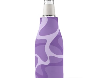 Funda térmica para botellas con cremallera y estampado de camuflaje abstracto morado / Soporte aislante para botellas