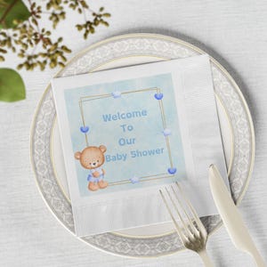 Baby Shower Napkins | Welcome to Our Baby Shower | Kids&#39; Party Decor | Disposable Tableware | Teddy Bear Theme | Cute Celebrations