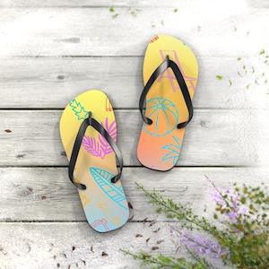Vibrant Beach Flip Flops | Summer Sandals |  Vacation Footwear | Poolside Style | Fun Tropical Print | Perfect Gift for Summer