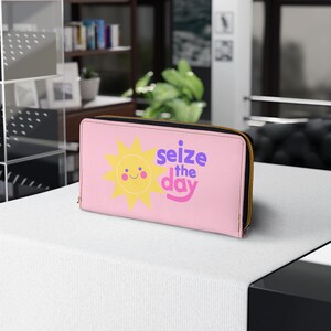 Sunny Genieße den Tag Reißverschluss Geldbörse | Niedliches Rosa Portemonnaie |  Motivierende Geldbörse | Geschenk für Sie | Alltagsutensilien