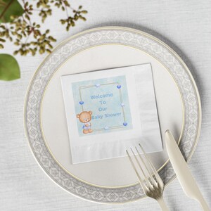 Baby Shower Napkins | Charming Napkins for Celebrations|  Party Supplies for New Parents | Welcome to Our Baby Shower Decor |Cute Bear