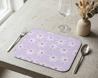 Lavender Daisy Pattern Leather Placemat | Floral Table Decor