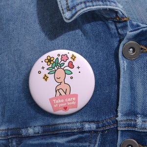 Floral Self-Care Pin Buttons: Body Positive Accessoires