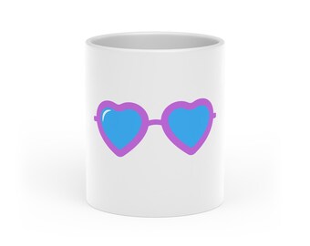 Heart-Shaped Sunglasses Mug | Cute Gift Coffee Lovers | Fun Kitchen Decor | Heart Mugs | Quirky Drinkware