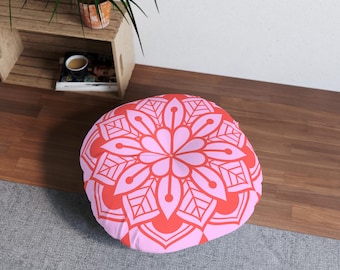 Cuscino da pavimento trapuntato con mandala/Cuscino da meditazione rotondo/Arredo per la casa boho/Cuscino da yoga/Seduta accogliente