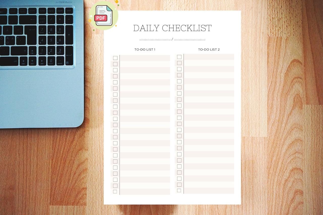 Daily Checklist PDF | Organizer | Digital Files - Etsy