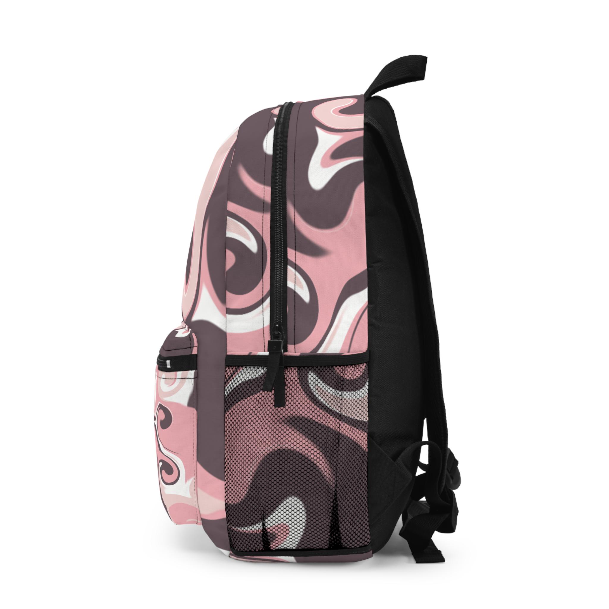 Pink Swirl Casual Backpack: Lightweight Waterproof Polyester 