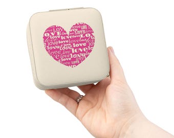 Love Word Heart Jewelry Travel Case | Compact Ring Earring Organizer