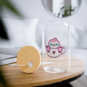 Cute Sloth Sipper Glass | 6oz Drinkware for Coffee Lovers | Perfect for Home or Office | Eco-Friendly Beverage Cup | Summer Gift Idea
