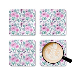 Floral Corkwood Coaster Set, Elegant Home Decor, Gift for Her, Boho Style Coasters, Wedding Tableware, Housewarming Gift