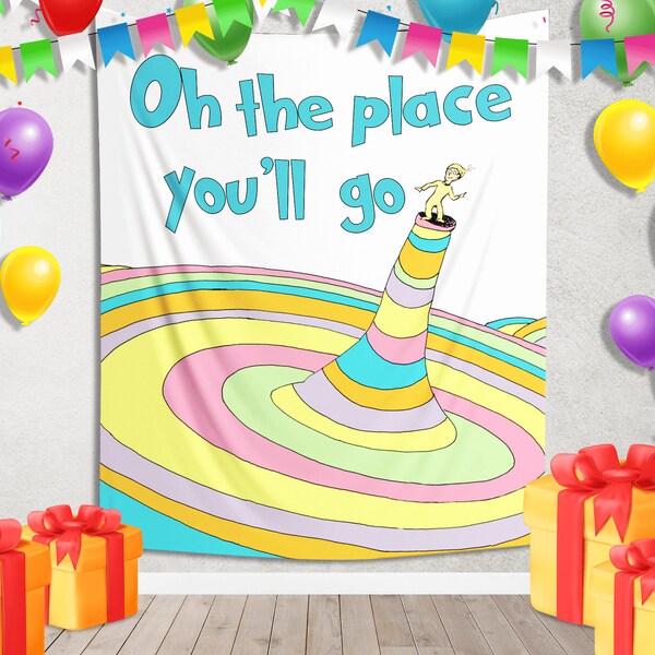 Oh The Places You'll Go Personalised Birthday Banner, Cat in the Hat, Dr Birthday Party, Birthday Banner, decor, Photo backdrop KCMK37