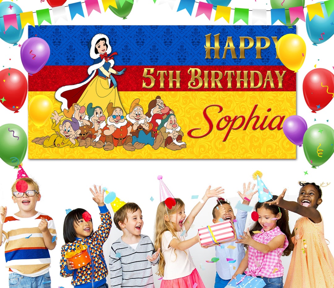 Snow White Birthday Banner, Snow White Birthday Backdrop, Snow White