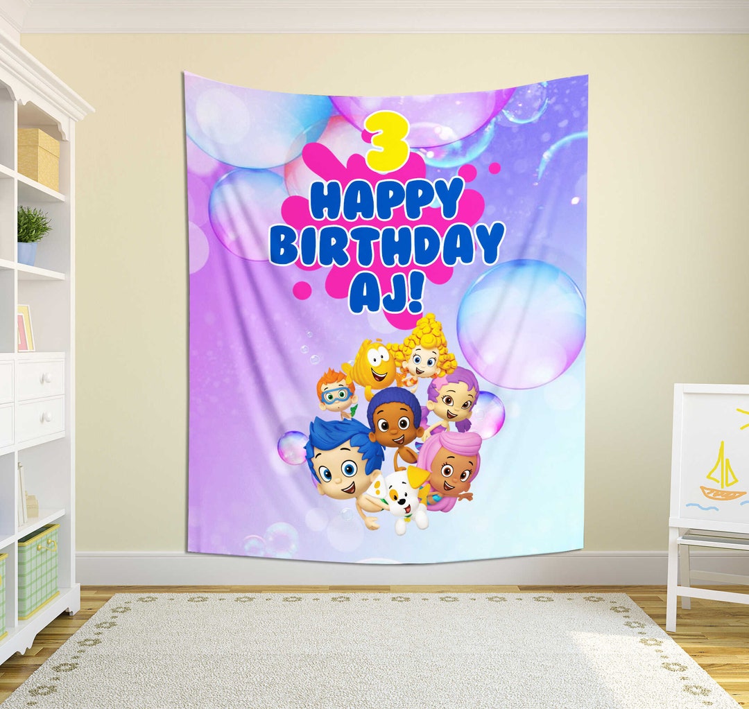 Bubble Guppies Birthday Banner, Cartoon Birthday Banner, Birthday Decor ...