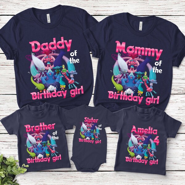 Trolls Birthday Shirt, Trolls Family Matching Shirts, Trolls Birthday Outfits, Personalized Trolls Shirt, Custom Birthday Girl Shirt KCNL32