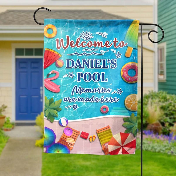 Personalized Welcome Pool Garden Flag, Custom Name Decor For Swimming Pool, Backyard Patio, Outdoor - Gift For Men, Women, Friend SKV345