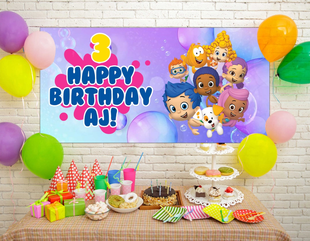 Bubble Guppies Birthday Banner, Cartoon Birthday Banner, Birthday Decor ...