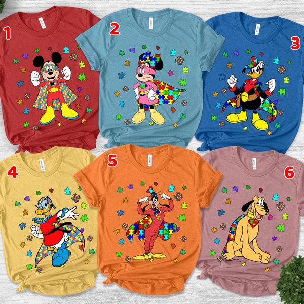 Superhero Autism Awareness Group Shirt, Mickey Pluto Donald Daisy Minnie Goofy Dog Autism Support, Mickey And Friends Group Shirt SKTH18