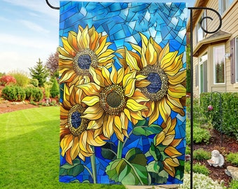 Sunflower Garden Flag, Sunflower Flag, Stained Glass Floral Garden Flag, Spring Garden Flag, Spring Flag, Summer Flag, Summer Garden UMX310