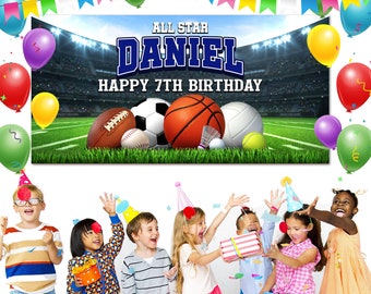 All-Star Birthday Party Backdrop/Sports Birthday Banner/Football Basketball Baseball Soccer Background/Decor Birthday Party OFYO41