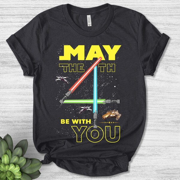 Retro May The 4th Be With You Lightsabers Star War Day 2024 Shirt, Galaxy's Edge T-shirt Family Birthday Gift SKUZ06