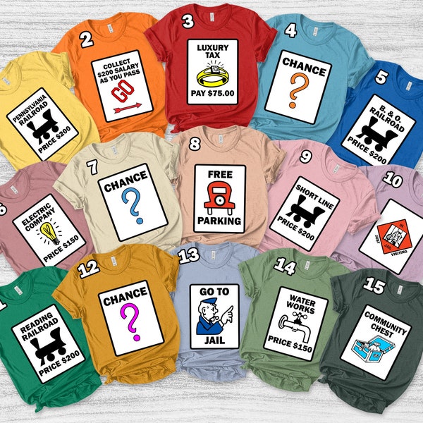 Monopoly Game Halloween Costume Shirt/Monopoly Game Cards Cosplay/Office Halloween Costume Shirts/Family Friends Matching Shirts  OFWK19