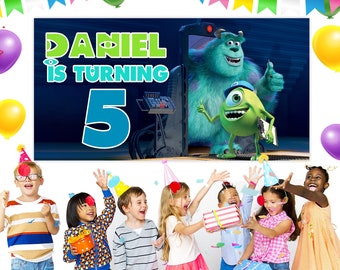 Monster Inc Birthday Party Suppies Backdrop, Birthday Banner, birthday decoration, Photo backdrop KCLO18