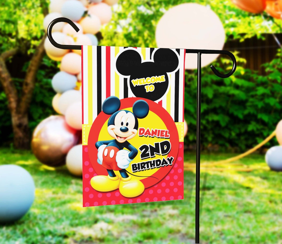 Mickey Mouse Birthday Welcome Flag, Mickey Mouse Clubhouse Garden Flag ...