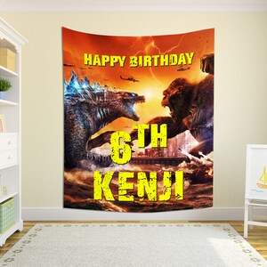 Godzilla and King Kong Birthday Banner, Godzilla and King Kong Birthday Backdrop, Godzilla and King Kong banner, Photo Backdrop KCKE12