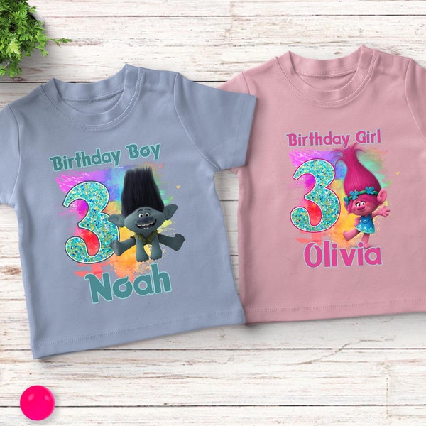 Trolls Birthday Toddler Shirt, Custom Trolls Birthday Shirt, Poppy Birthday Shirt, Branch Birthday Party, Trolls Party Decorations SJZY17