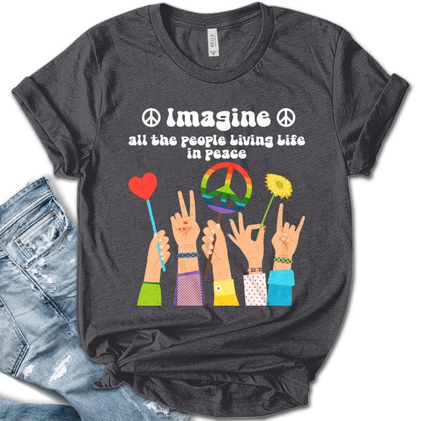 Peach T-shirt, Imagine All The People Living Life in Peace Sweatshirt, Hippie Life Outfit E2G301