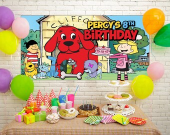 Clifford Birthday Backdrop, Birthday Banner, birthday decoration, Photo backdrop KCKE25