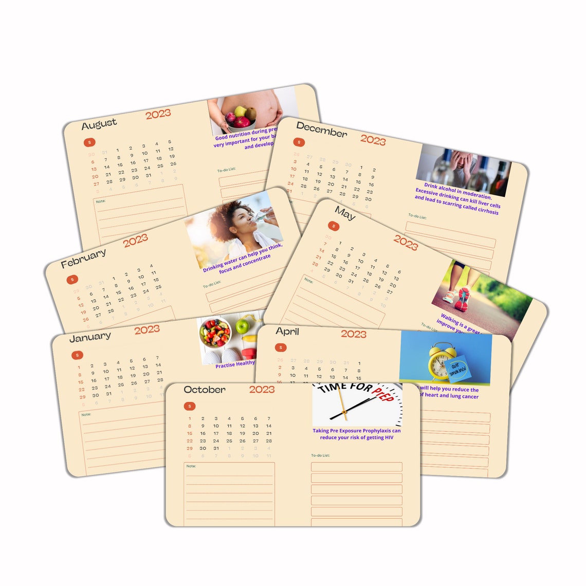 2023 Printable Calendar With Health Quotes Office Calendar - Etsy