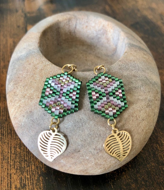 Boucles D'oreilles En Perles Miyuki Delicas Tissées à La Main - Bijoux Artisanaux Uniques