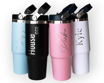 Personalised Tumbler: Engraved 30oz Insulated Coffee Flask with Straw