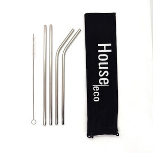 Set of 4 Stainless Steel Metal Straws + Brush (Rose Gold, Silver, Black)