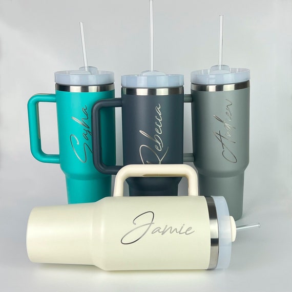 Personalised Engraved Tumbler with Handle & Straw: 40oz Insulated Coffee Flask