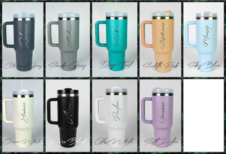 Gepersonaliseerde gegraveerde beker met handvat en rietje: 40 oz geïsoleerde koffiefles afbeelding 6